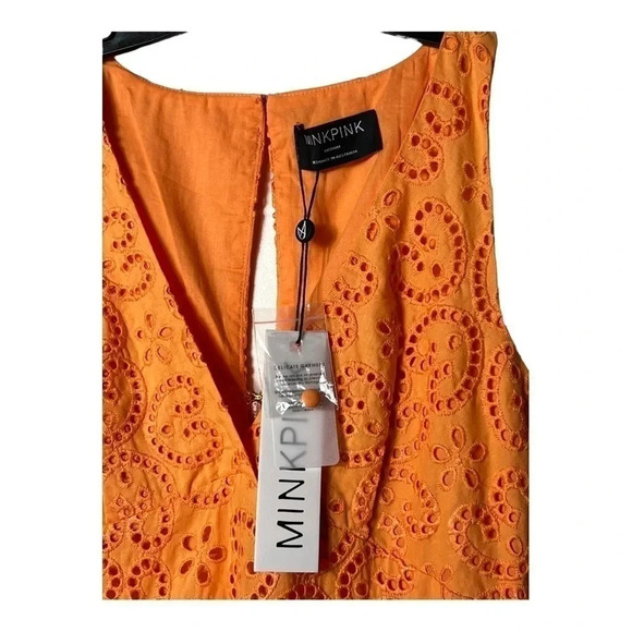 1407. MINKPINK HUXTON MINI COTTON DRESS ORANGE IN COLOR SIZE MEDIUM EYELET LACE - Picture 6 of 11